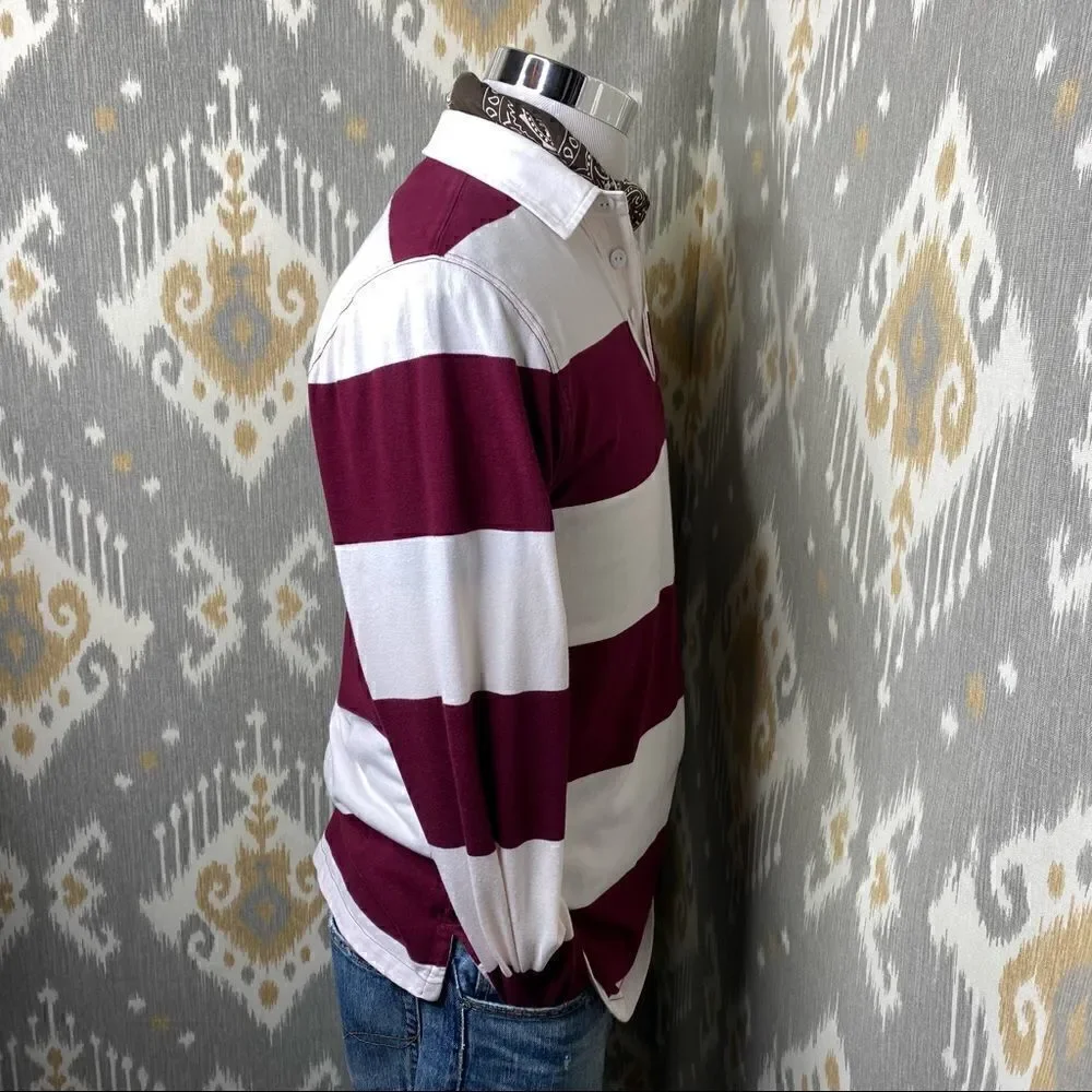 Polo Ralph Lauren Maroon & White Stripe Iconic Rugby Shirt